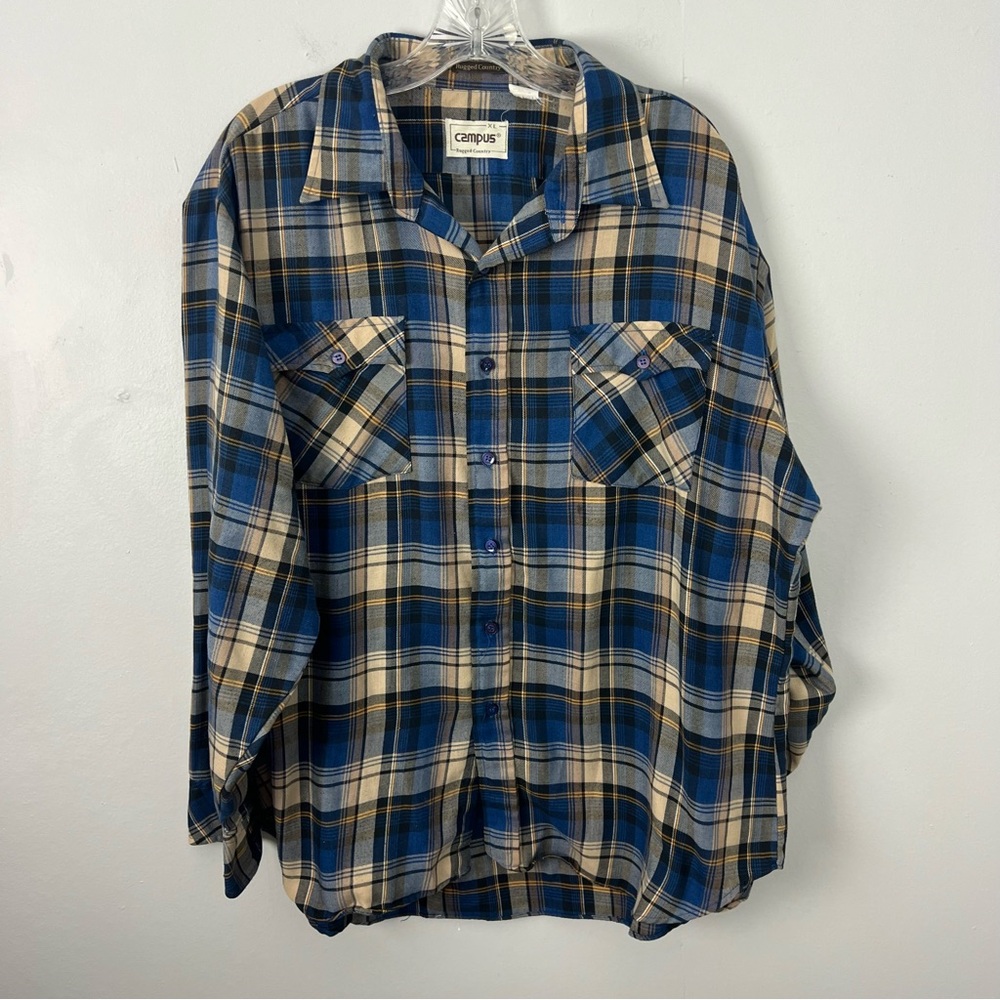 Campus Plaid Flannel Button-Up Shirt